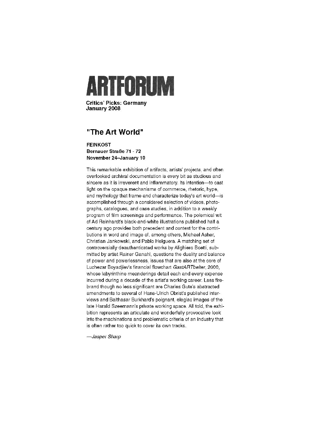 “The Art World” reviewed in Artforum